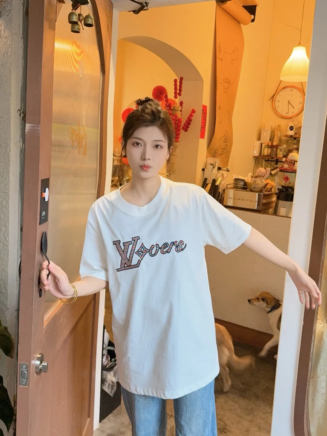 Louis Vuitton/Louis Vuitton 25ss rainbow braided embroidered short sleeves